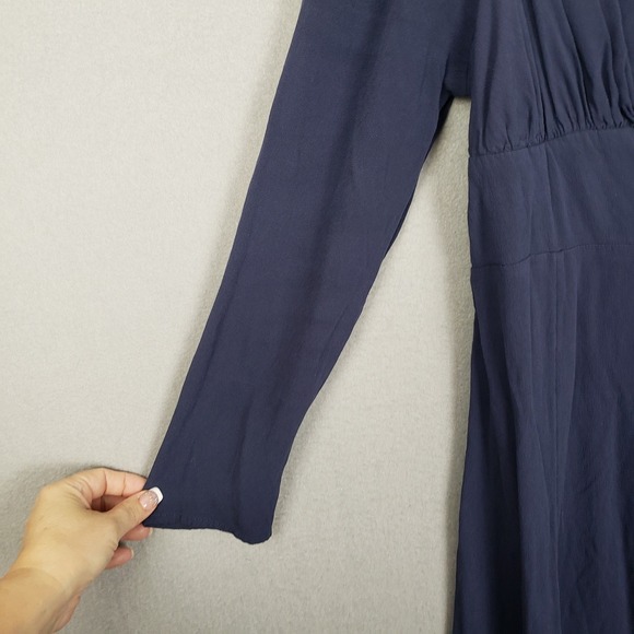 Old Navy Sz M Long Sleeve Babydoll Dress Navy Blue Milkmaid Peasant Cottagecore - Picture 6 of 11